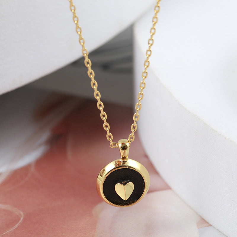 Simple Leather Round Pendant Gold Plated Heart Necklace