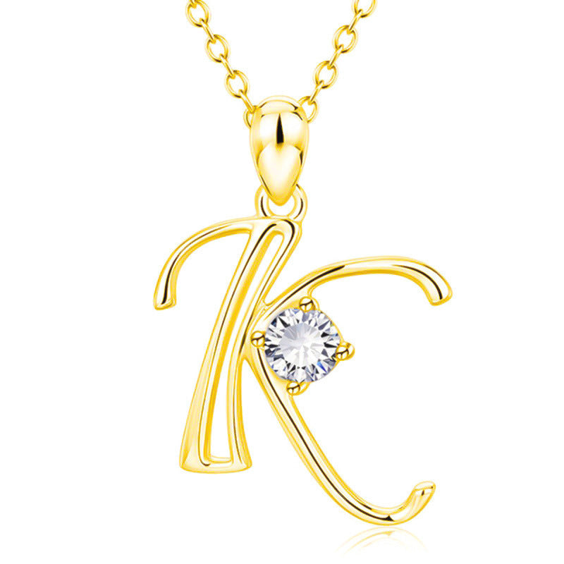 Fashion Gold Initial Letter Rhinestone Necklace