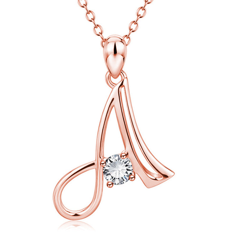 Rose Gold Rhinestone Letter Necklace For Women Girls