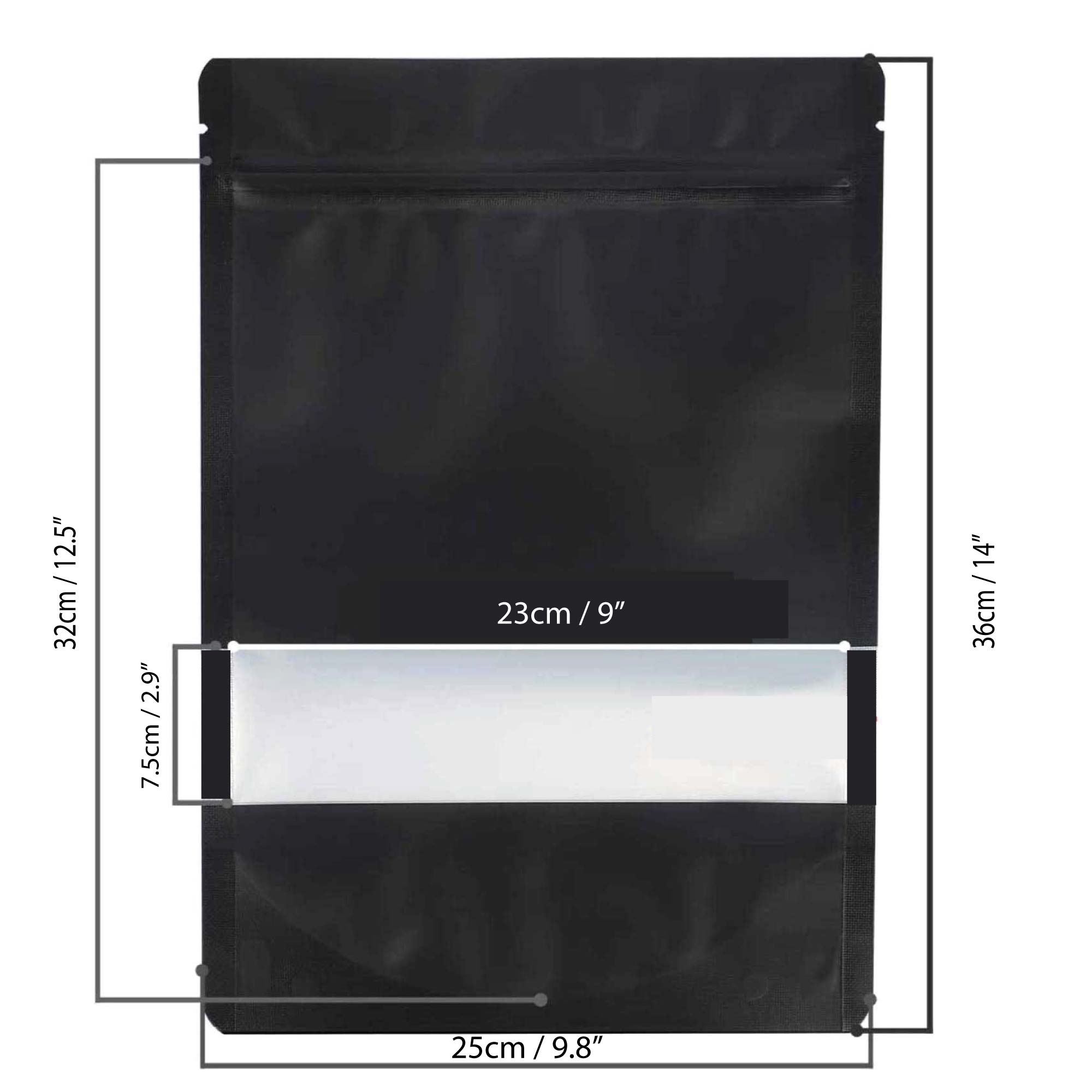 400 Resealable Mylar Stand Up Bags 36x25cm - Black Food Packaging Zip Pouch-1