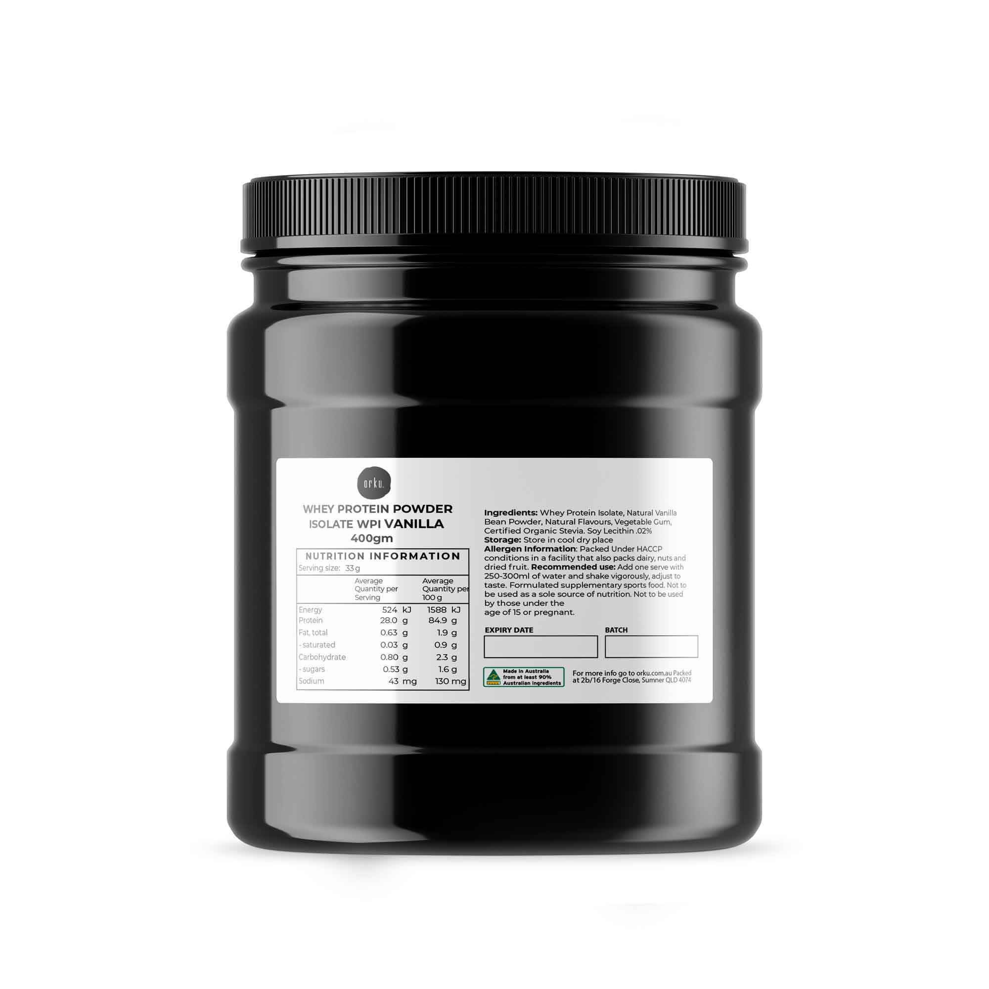 400g Whey Protein Powder Isolate - Vanilla Shake WPI Supplement Jar-0