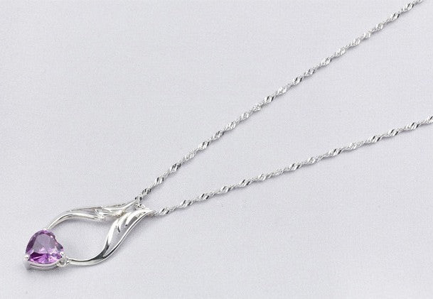 Angel Wings Peach Heart Crystal Necklace Pendant