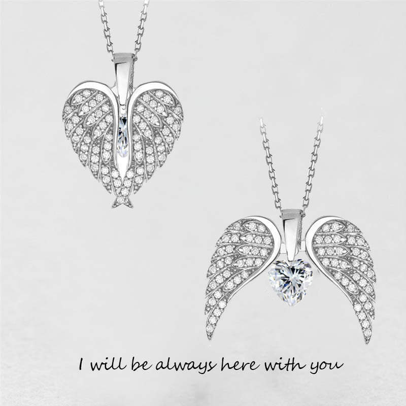 Angel Wings Necklace Ladies Fashion Heart Shaped Zircon Pendant