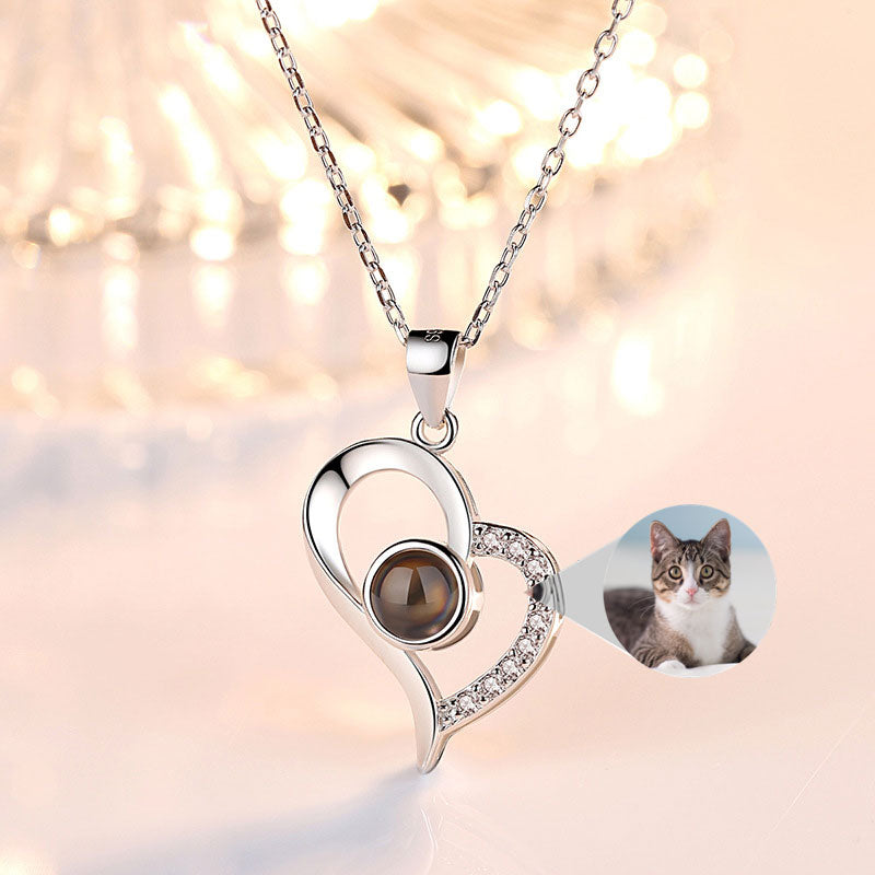 925 Silver Projection Color Photo Heart Necklace