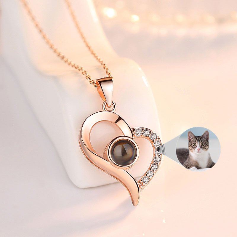 925 Silver Projection Color Photo Heart Necklace