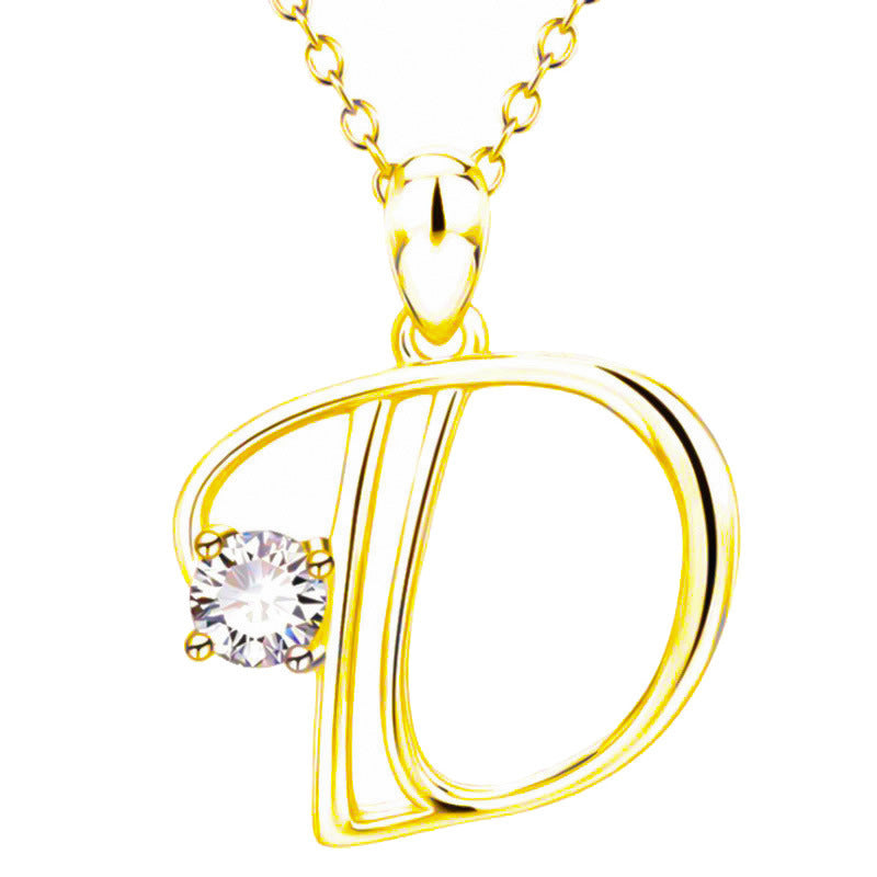 Fashion Gold Initial Letter Rhinestone Necklace