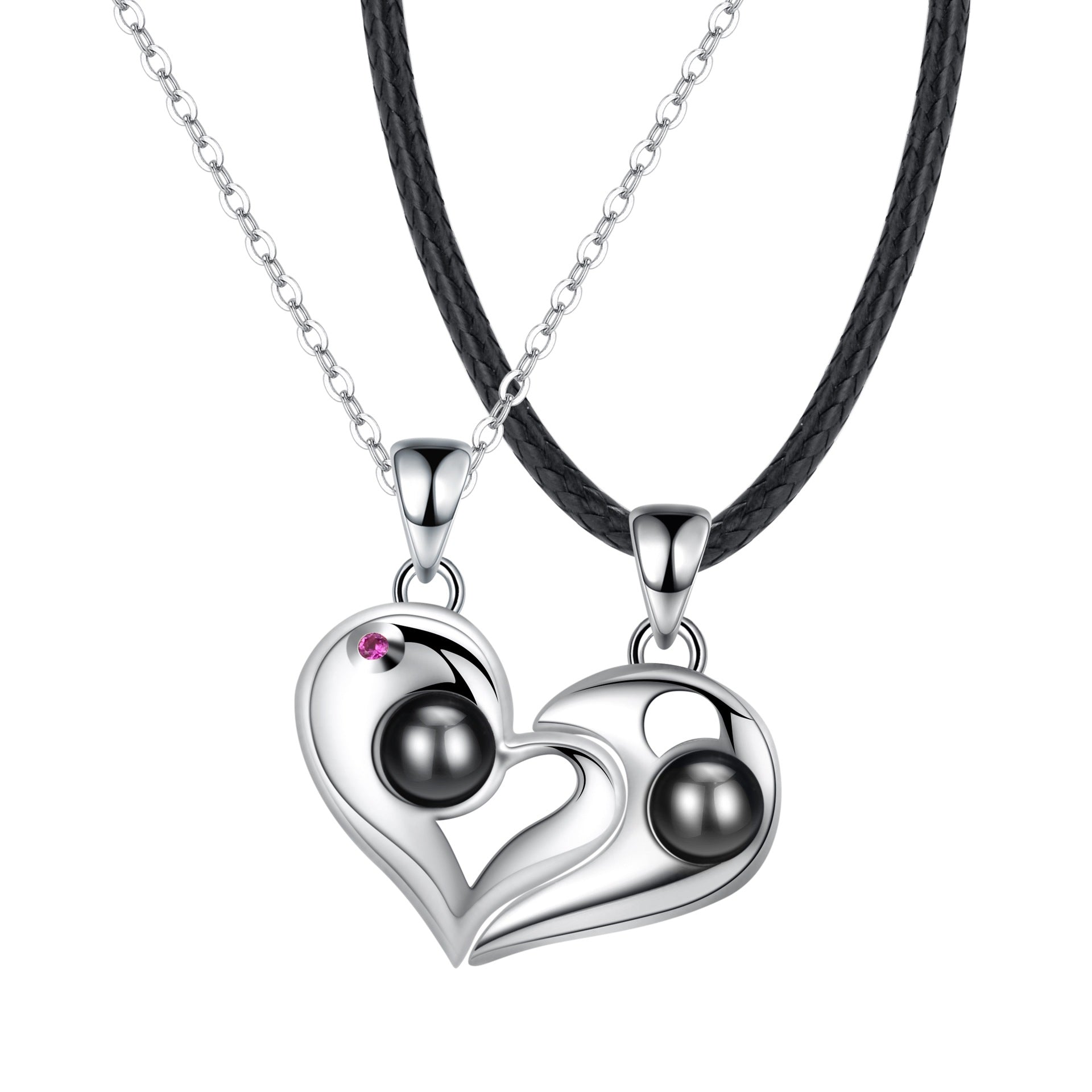 925 Silver Heart-shaped Photo Projection Couple necklaces