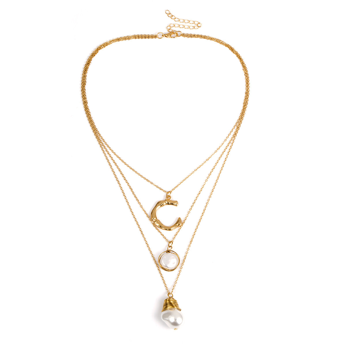 C-shaped letter multi-layer geometric necklace