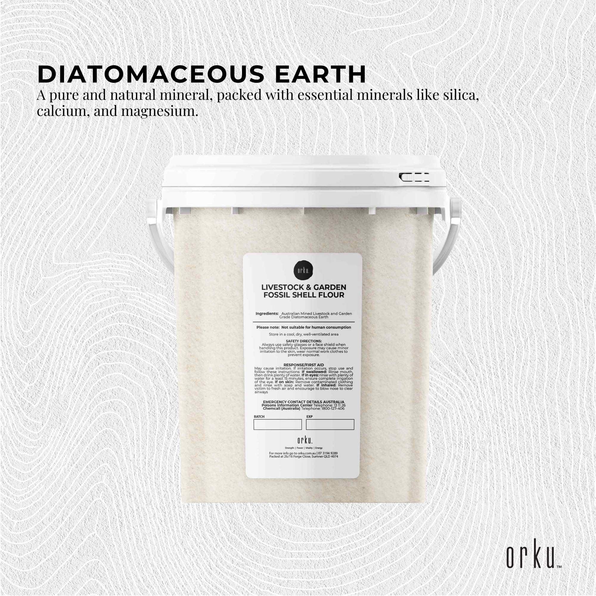 Orku 700g Fossil Shell Flour Tub - Livestock Garden Diatomaceous Earth-3