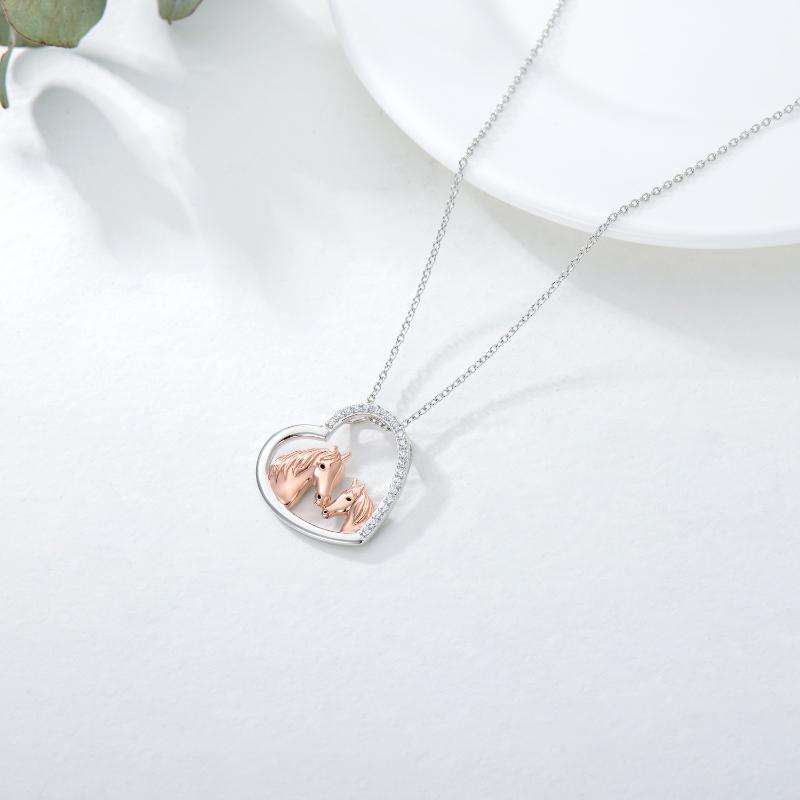 925 Sterling Silver Mama and Baby Horse Heart Mother Daughter Necklace for Women