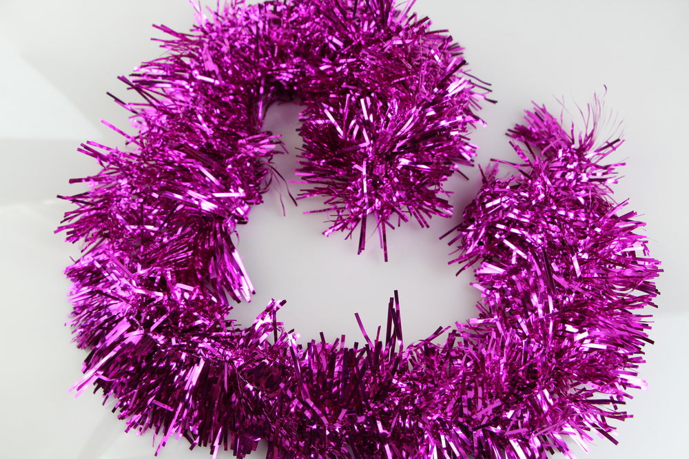 50 X Christmas Tinsel Thin Xmas Garland Tree Decorations - Hot Pink-1