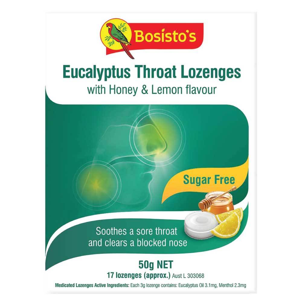 50g Eucalyptus Drops Bosisto's Sugar Free Throat Honey Lemon Soothing Lozenges-0