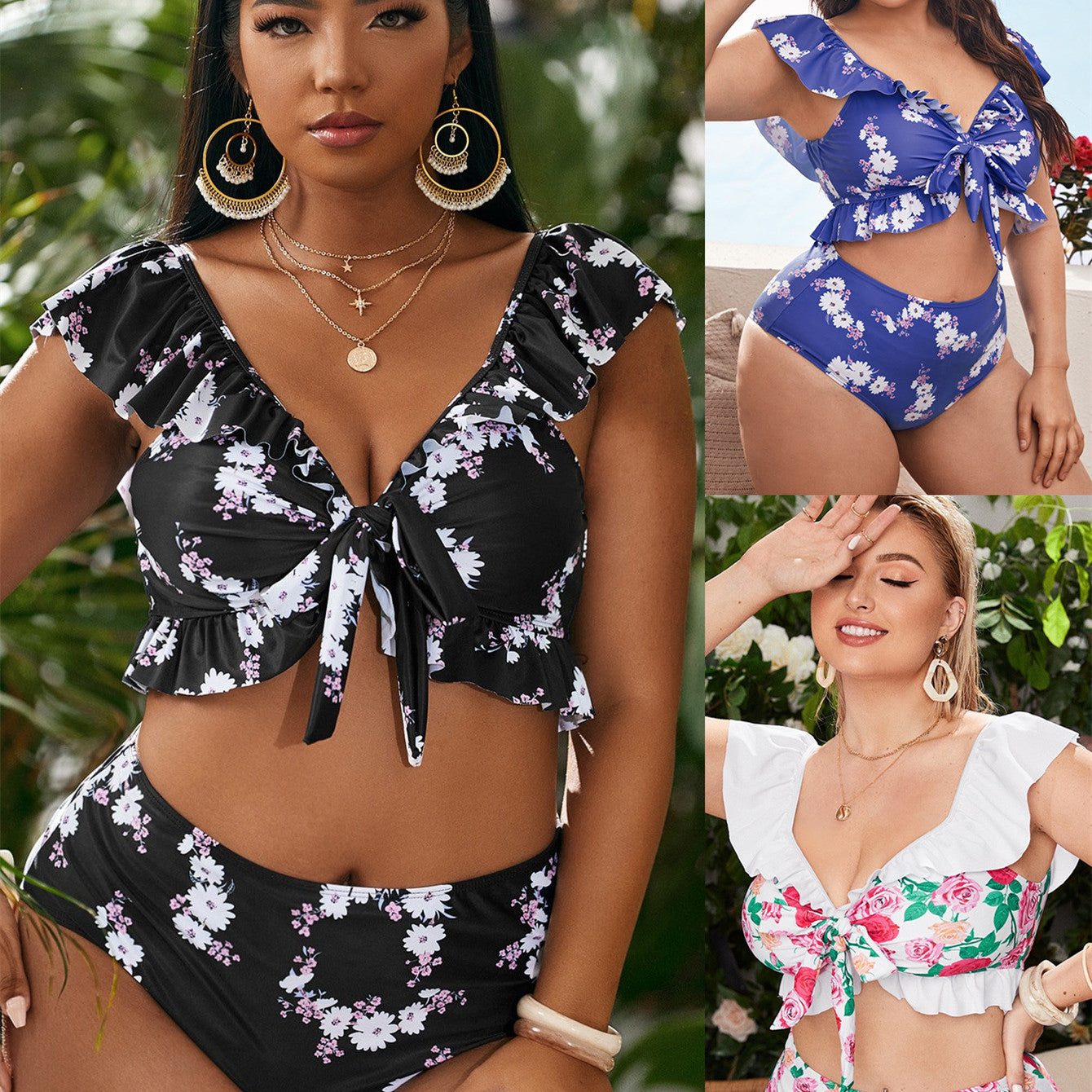 Women's Fashion Split Shoulder Print Swimsuit