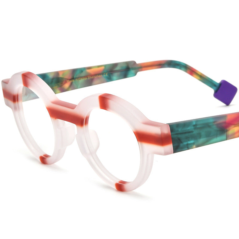 Patchwork Round Frosted Plate Glasses Frame Anti-blue Light