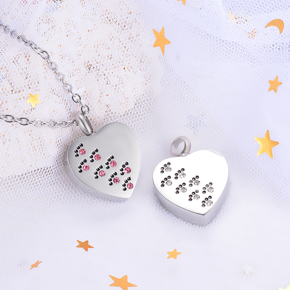 Heart-shaped Paw Print Ashes Pendant Necklace