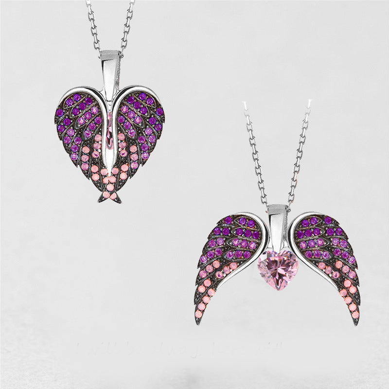 Women's Heart Shaped Angel Wing Necklace