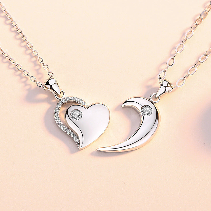 S925 Sterling Silver Heart Love Couple Necklace