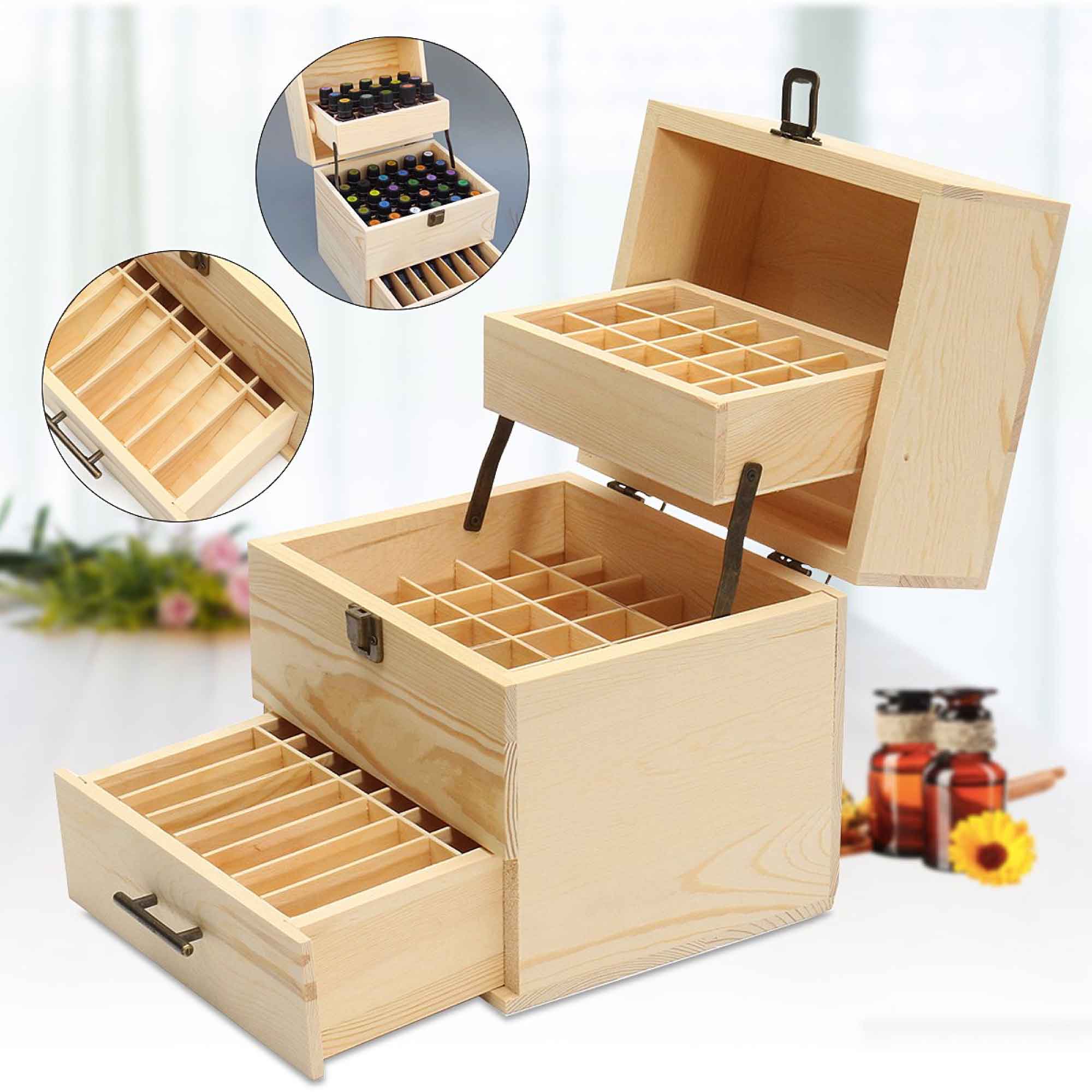 59 Slots Essential Oils Storage Box - Wooden 3-Tier Bottle Holder-7