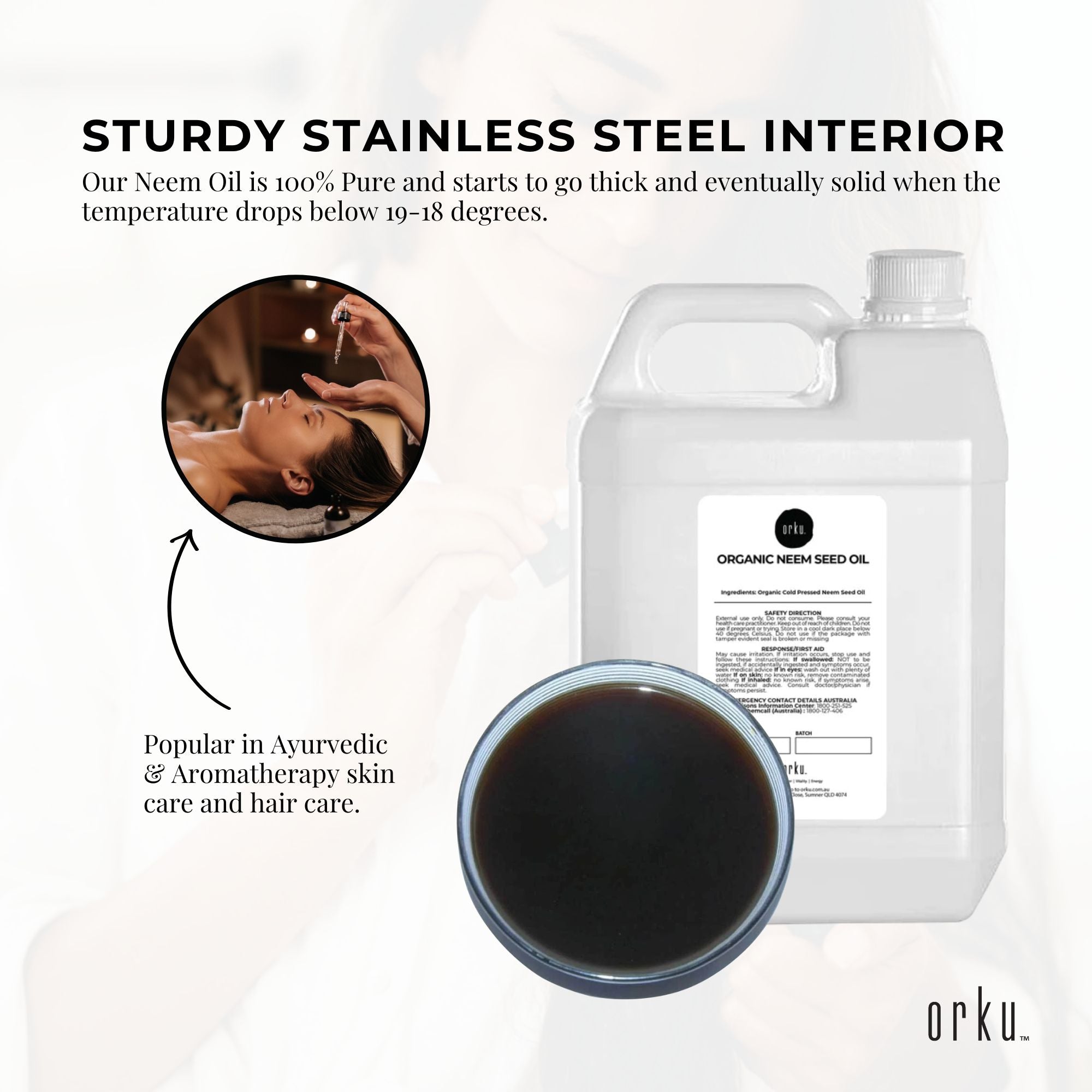 Orku 5L Organic Neem Seed Oil - Debitterised Cold Pressed Azadirachtin Indica-3