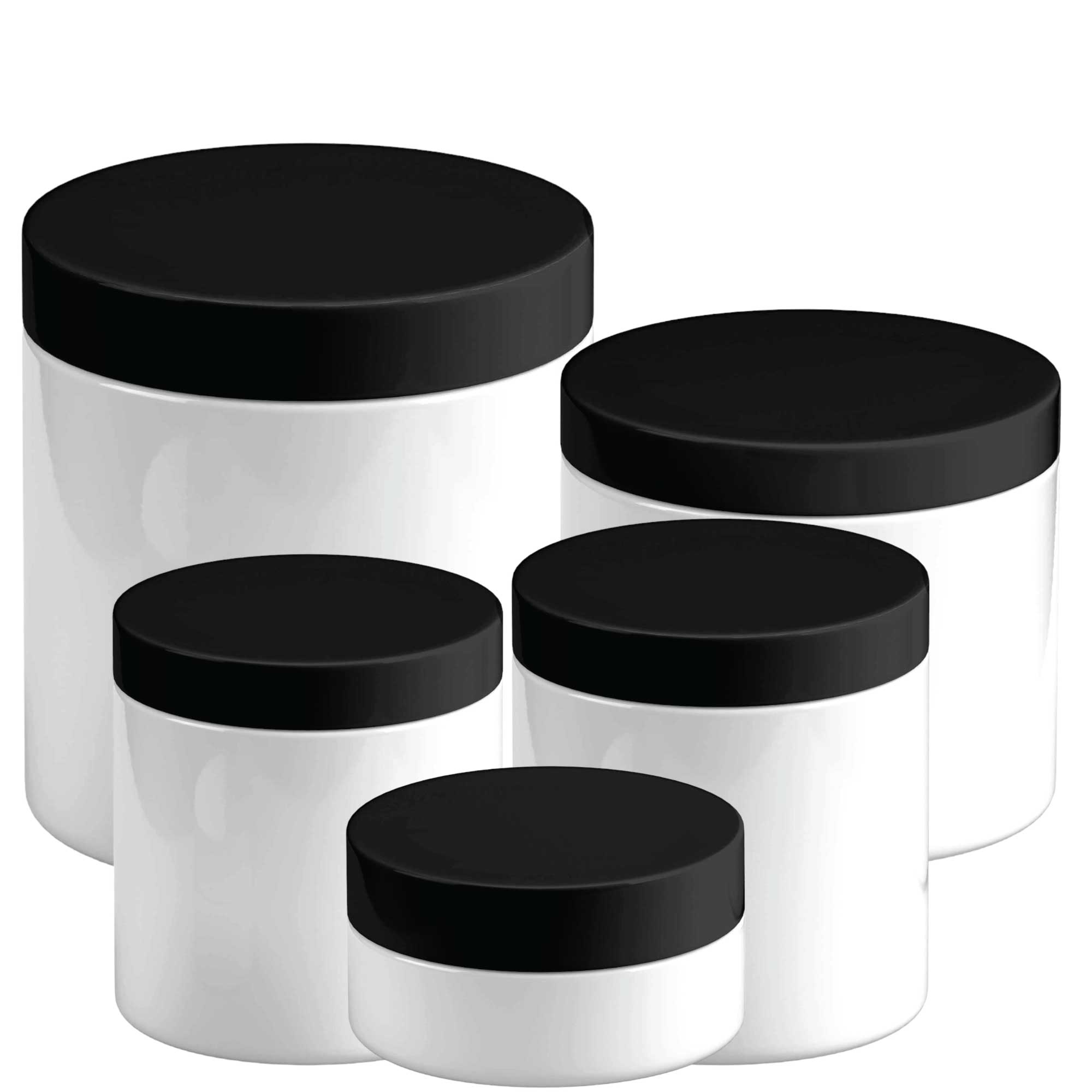 5x Plastic Cosmetic Jar + Lids - 100g 200g 250g 500g 600g Empty White Container-0