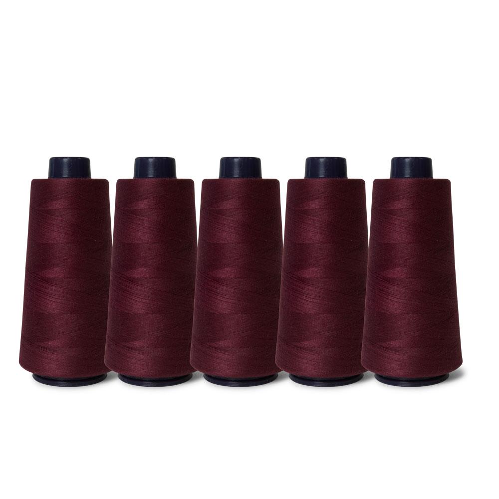 5x Wine Red Sewing Overlocker Thread - 2000m Hemline Polyester Overlocking Spool-0