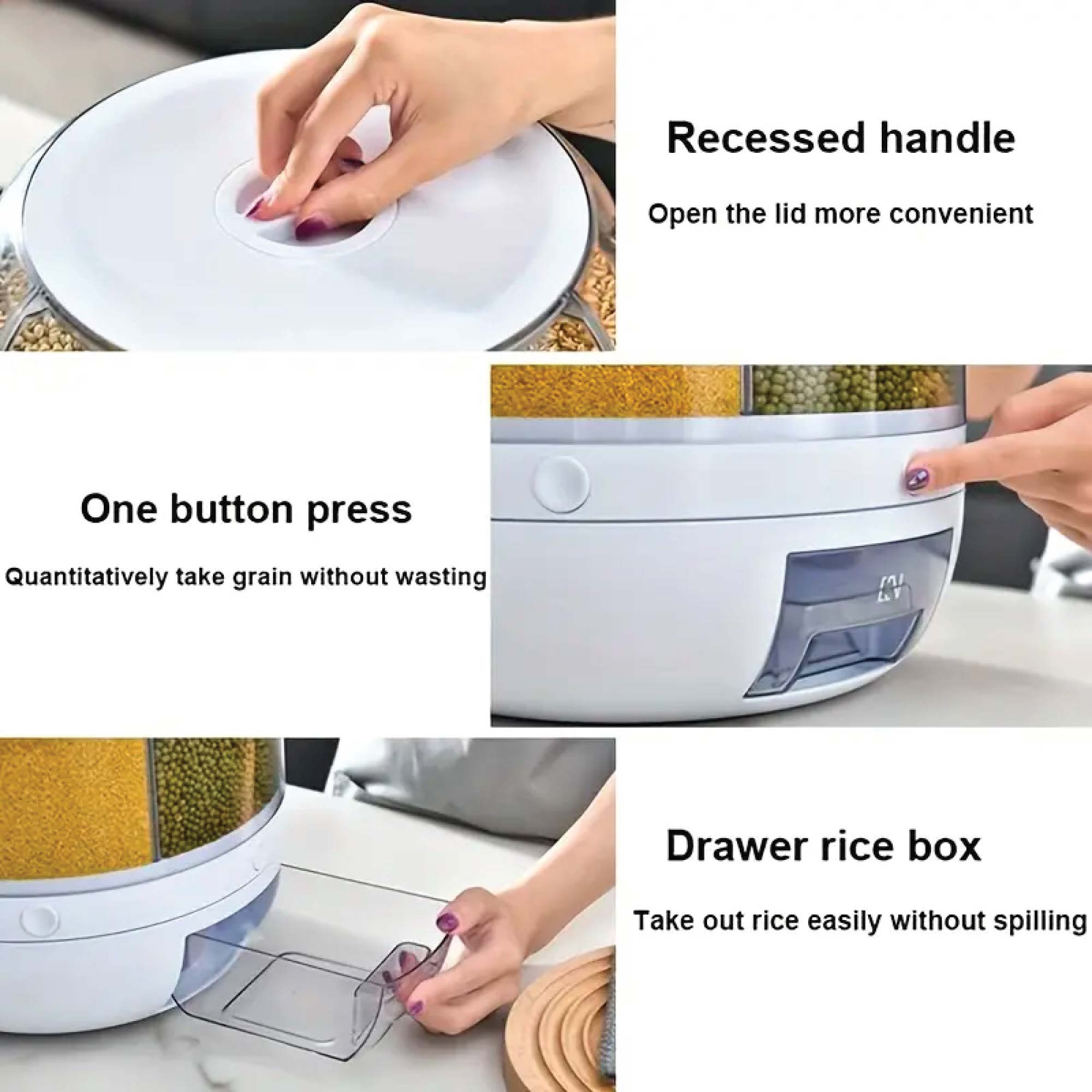 6 Grid Rotating Food Grain Dispenser 12Kg - Compartment Storage Container-3