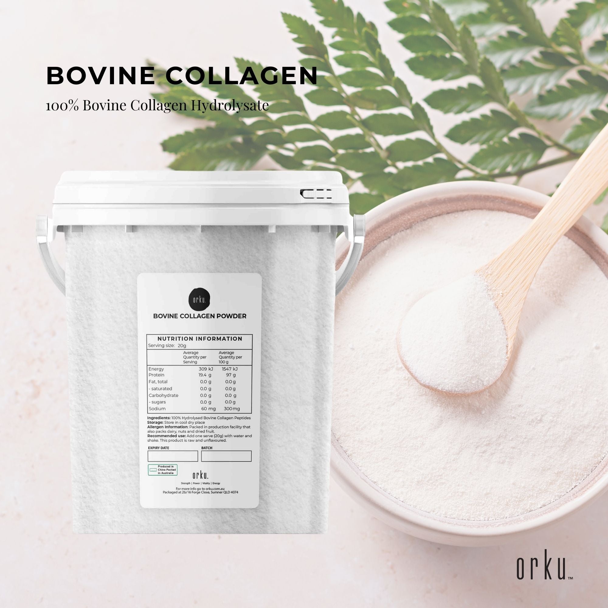 600g Collagen Powder Bucket - Bovine Protein Peptide Supplement Unflavoured-1