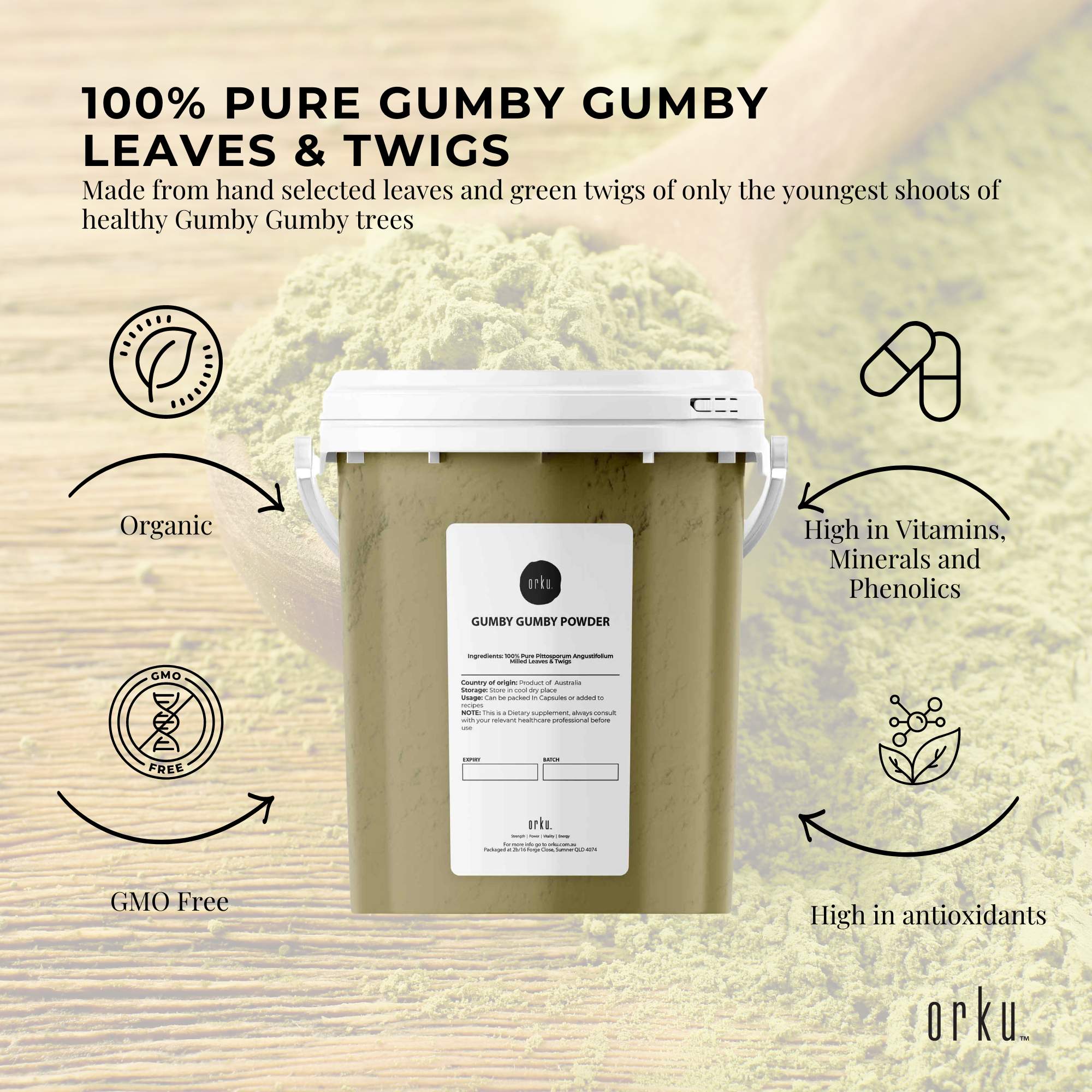 600g Gumby Gumby Pure Powder Tub Gumbi Aboriginal Plant Pittosporum Angustifolum-3