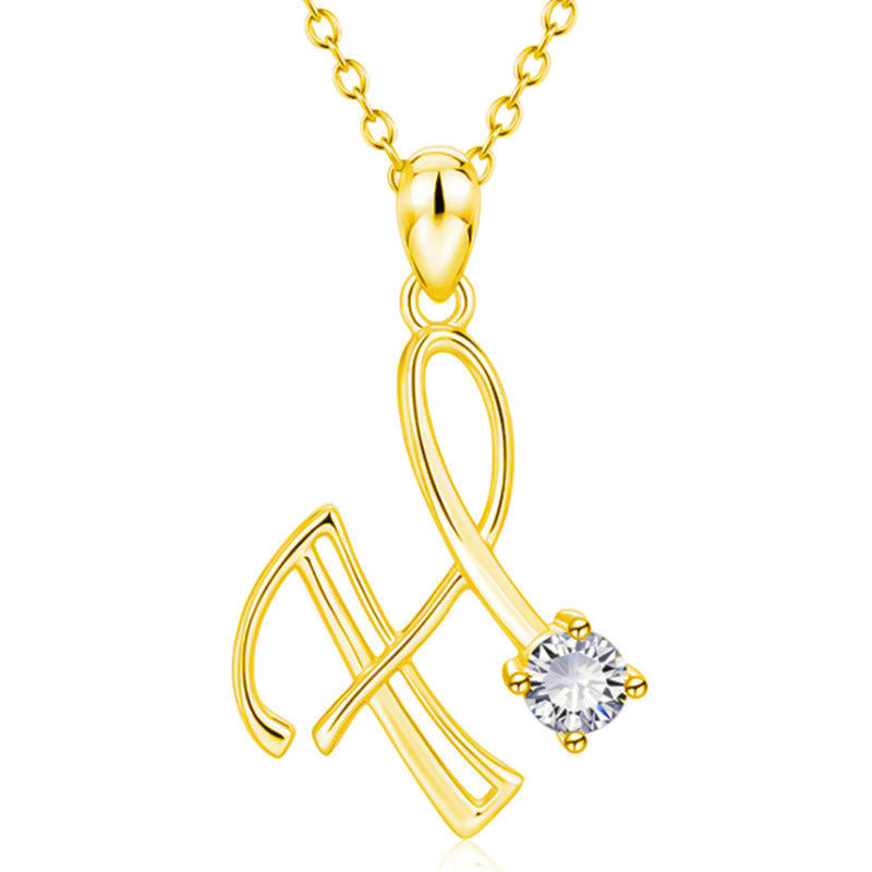 Fashion Gold Initial Letter Rhinestone Necklace