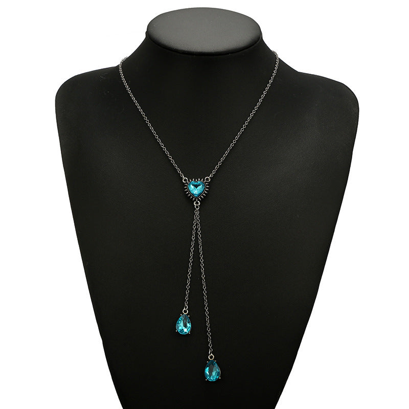 Heart shaped water drop tassel necklace