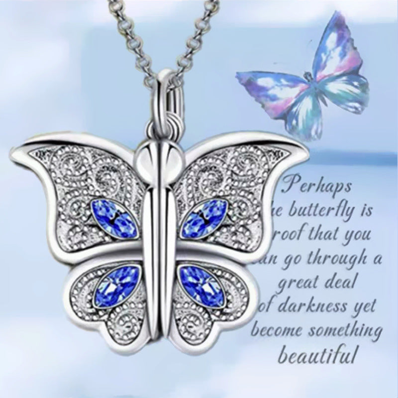 Romantic Butterfly Locket Necklace Openable I Love You Heart Pendant Statement Necklaces For Women Girls