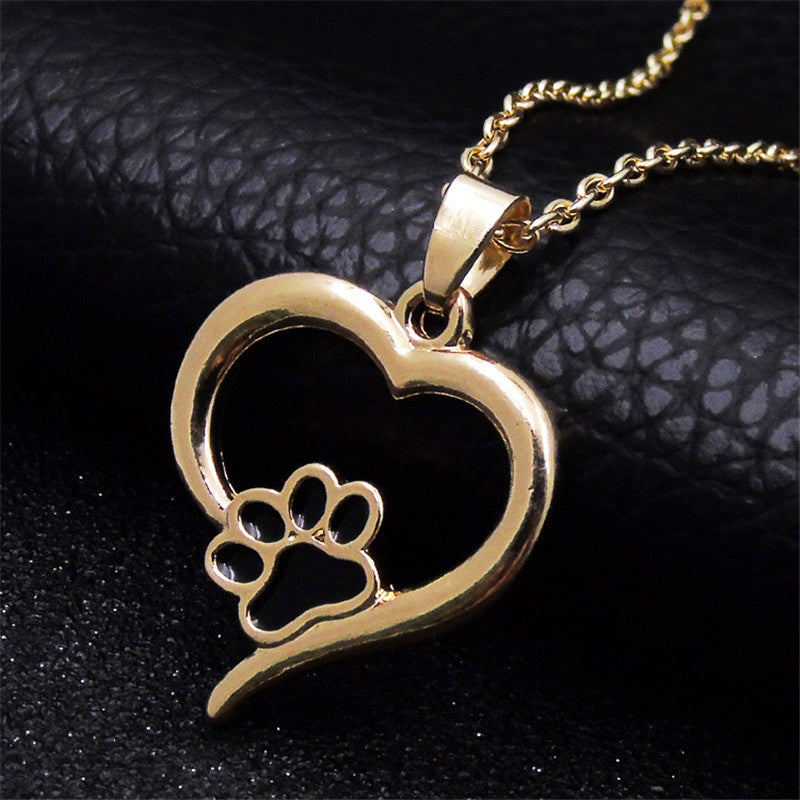 Peach Heart Animal Footprints Simple And Versatile Short Clavicle Chain