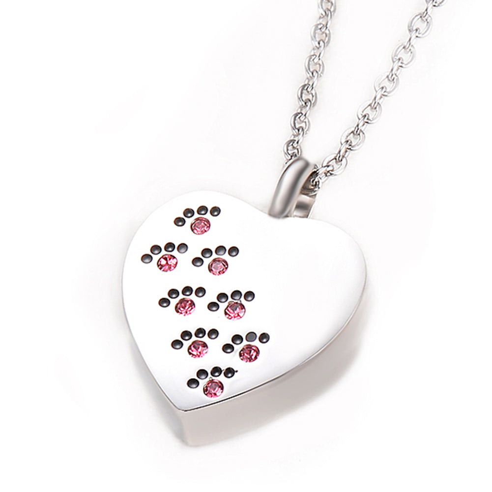 Heart-shaped Paw Print Ashes Pendant Necklace