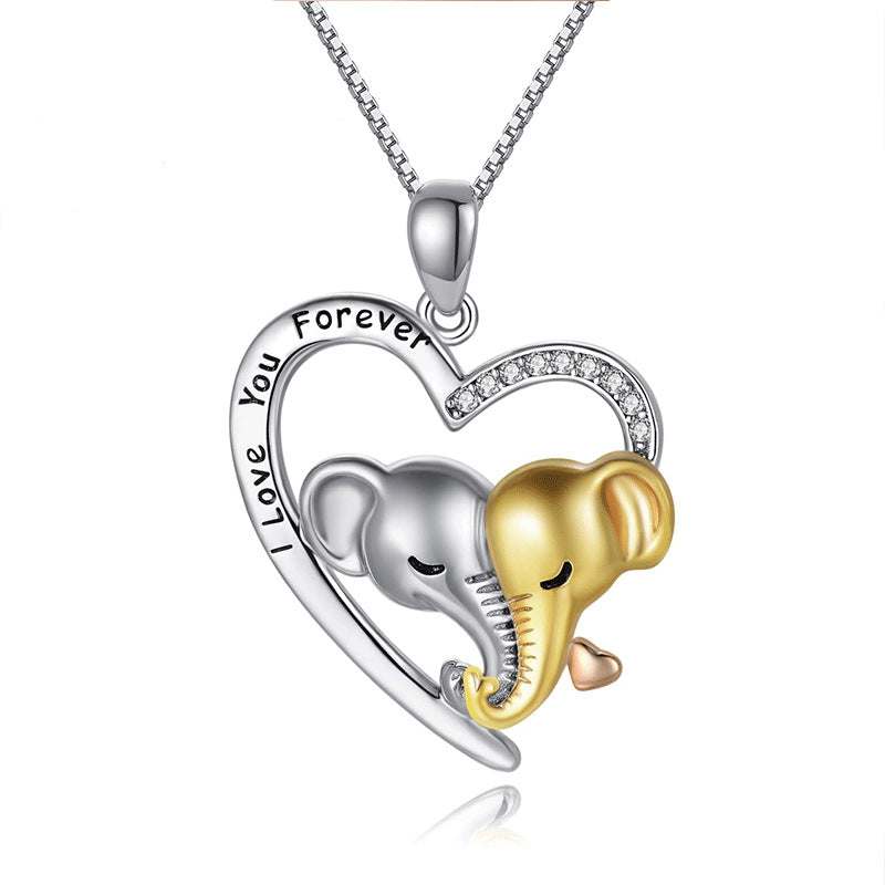 Fashionable European And American Love Heart Shaped Elephant Pendant Clavicle Chain