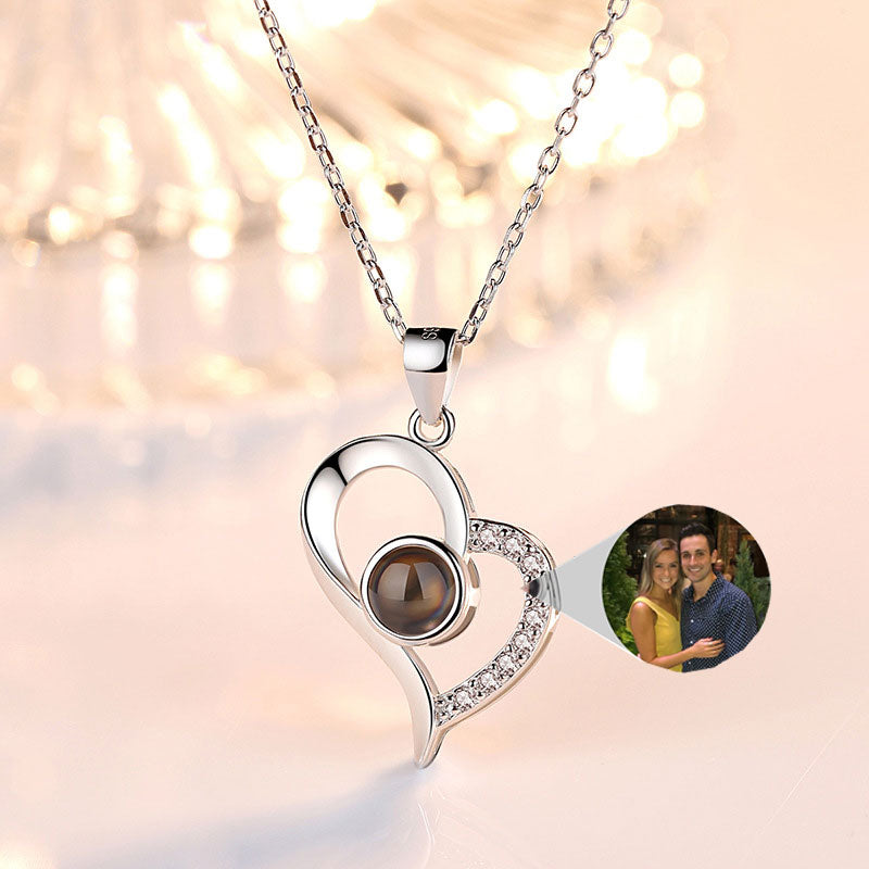 925 Silver Projection Color Photo Heart Necklace