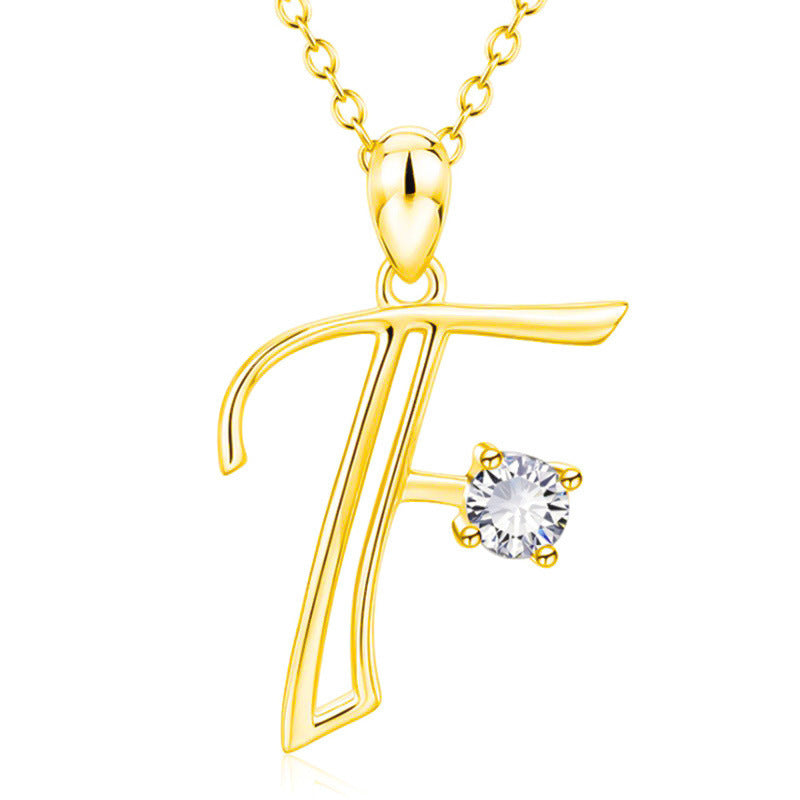 Fashion Gold Initial Letter Rhinestone Necklace