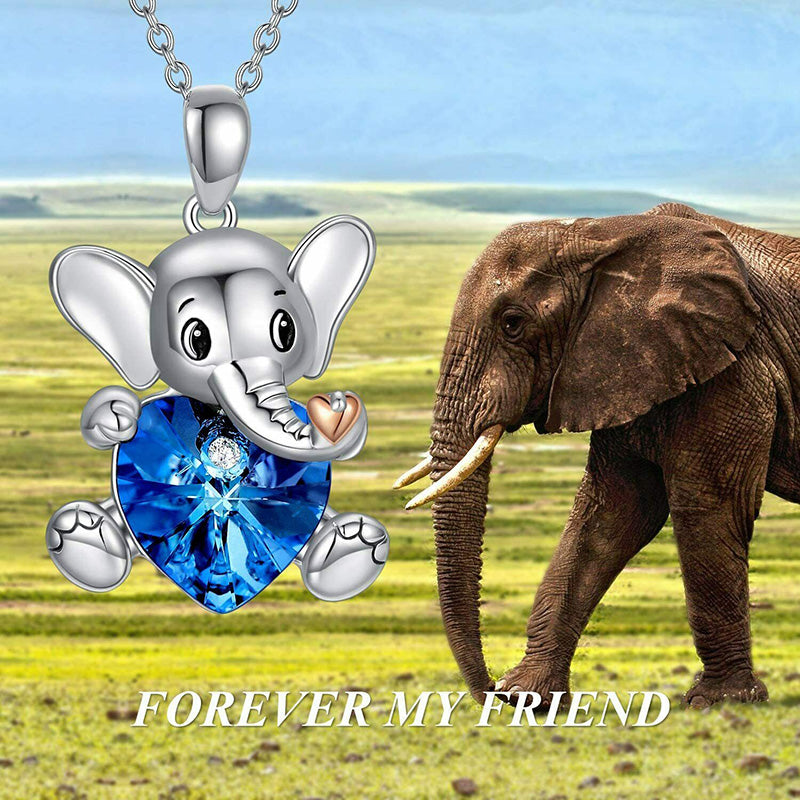 Blue Heart Crystal Elephant Necklace