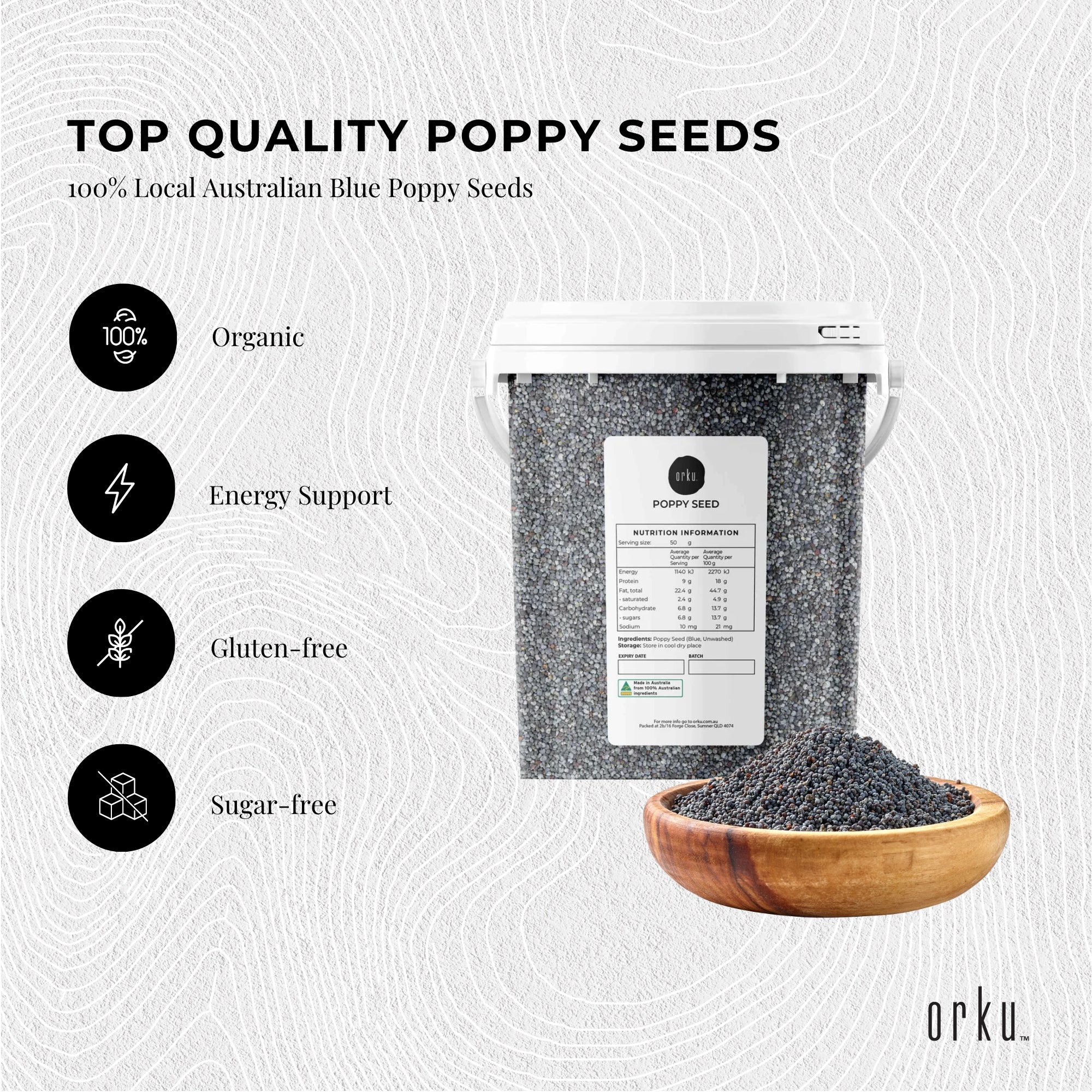 800g Poppy Seeds Bucket Blue Unwashed 100% Australian Food Cook Baking Mineral-5