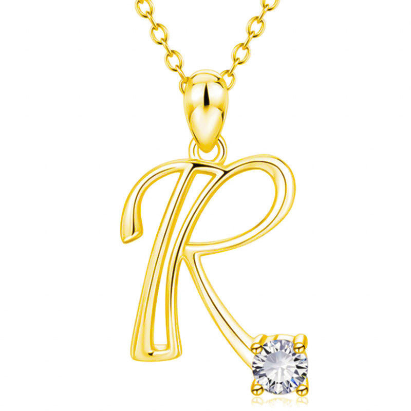 Fashion Gold Initial Letter Rhinestone Necklace