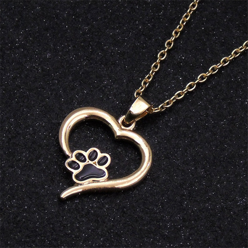 Peach Heart Animal Footprints Simple And Versatile Short Clavicle Chain