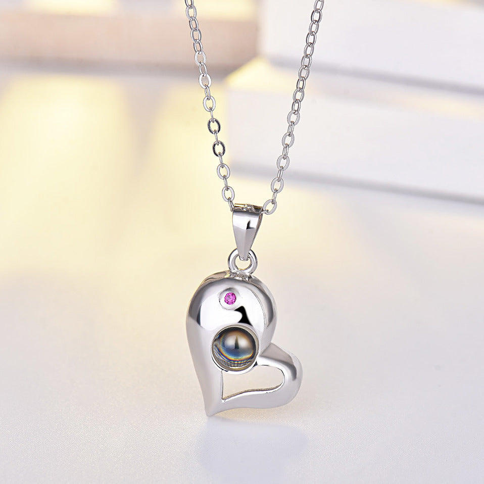 925 Silver Heart-shaped Photo Projection Couple necklaces