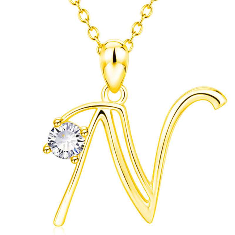 Fashion Gold Initial Letter Rhinestone Necklace