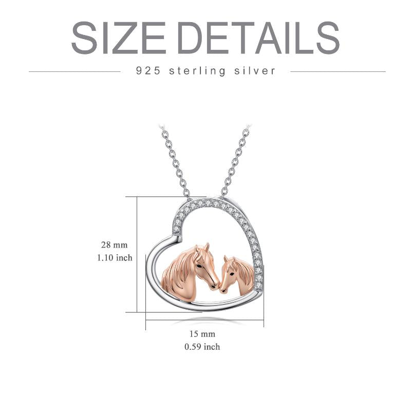 925 Sterling Silver Mama and Baby Horse Heart Mother Daughter Necklace for Women