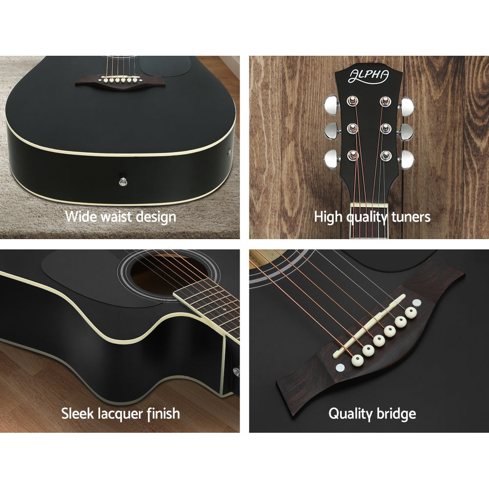 Alpha 41" Inch Electric Acoustic Guitar Wooden Classical Full Size EQ Bass Black-5