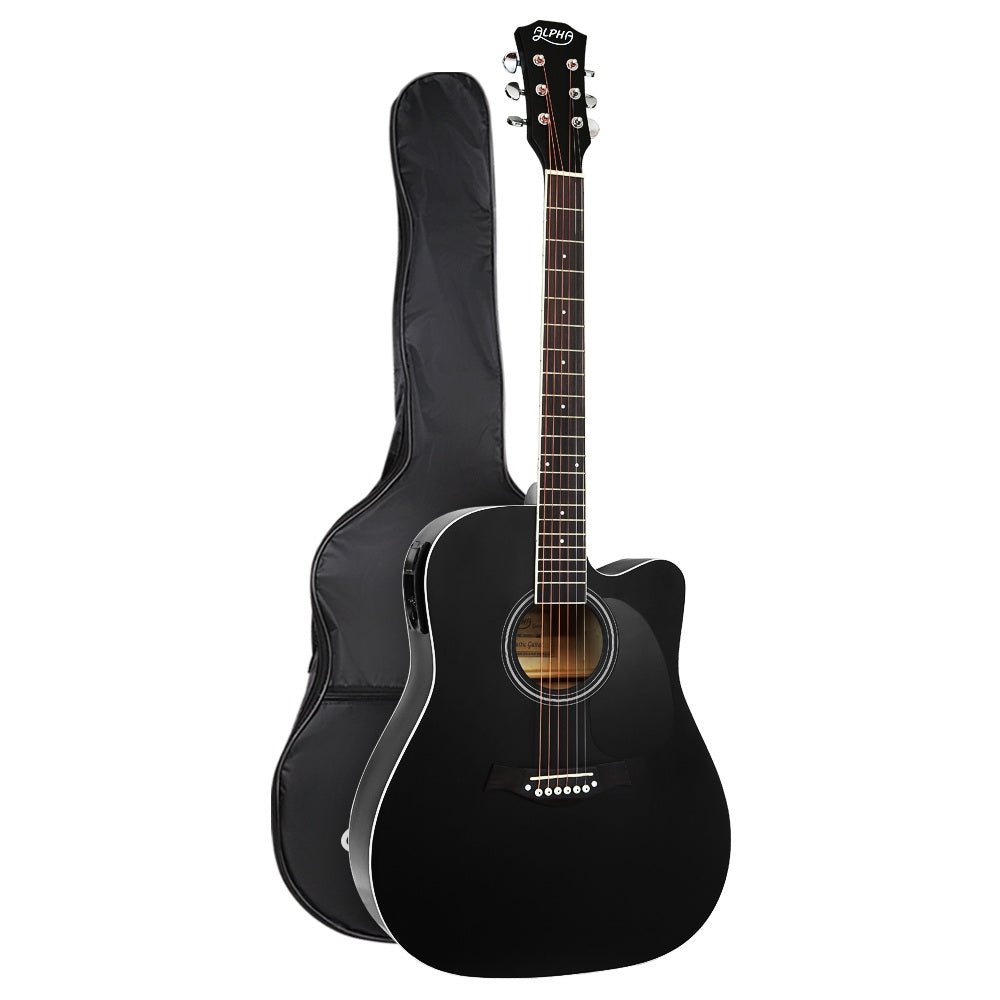 Alpha 41" Inch Electric Acoustic Guitar Wooden Classical Full Size EQ Bass Black-0