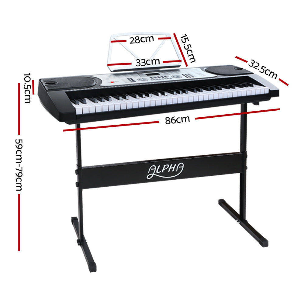 Alpha 61 Keys Electronic Piano Keyboard LED Electric Silver with Music Stand for Beginner-1