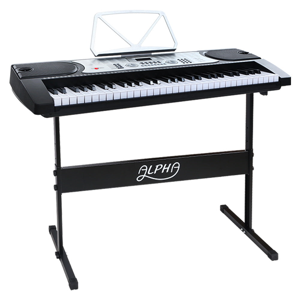 Alpha 61 Keys Electronic Piano Keyboard LED Electric Silver with Music Stand for Beginner-0