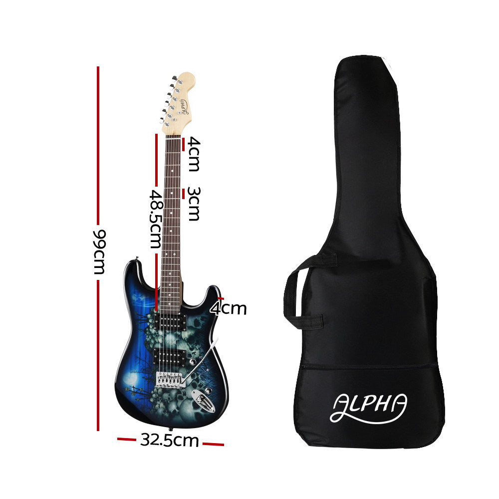 Alpha Electric Guitar Music String Instrument Rock Blue Carry Bag Steel String-1