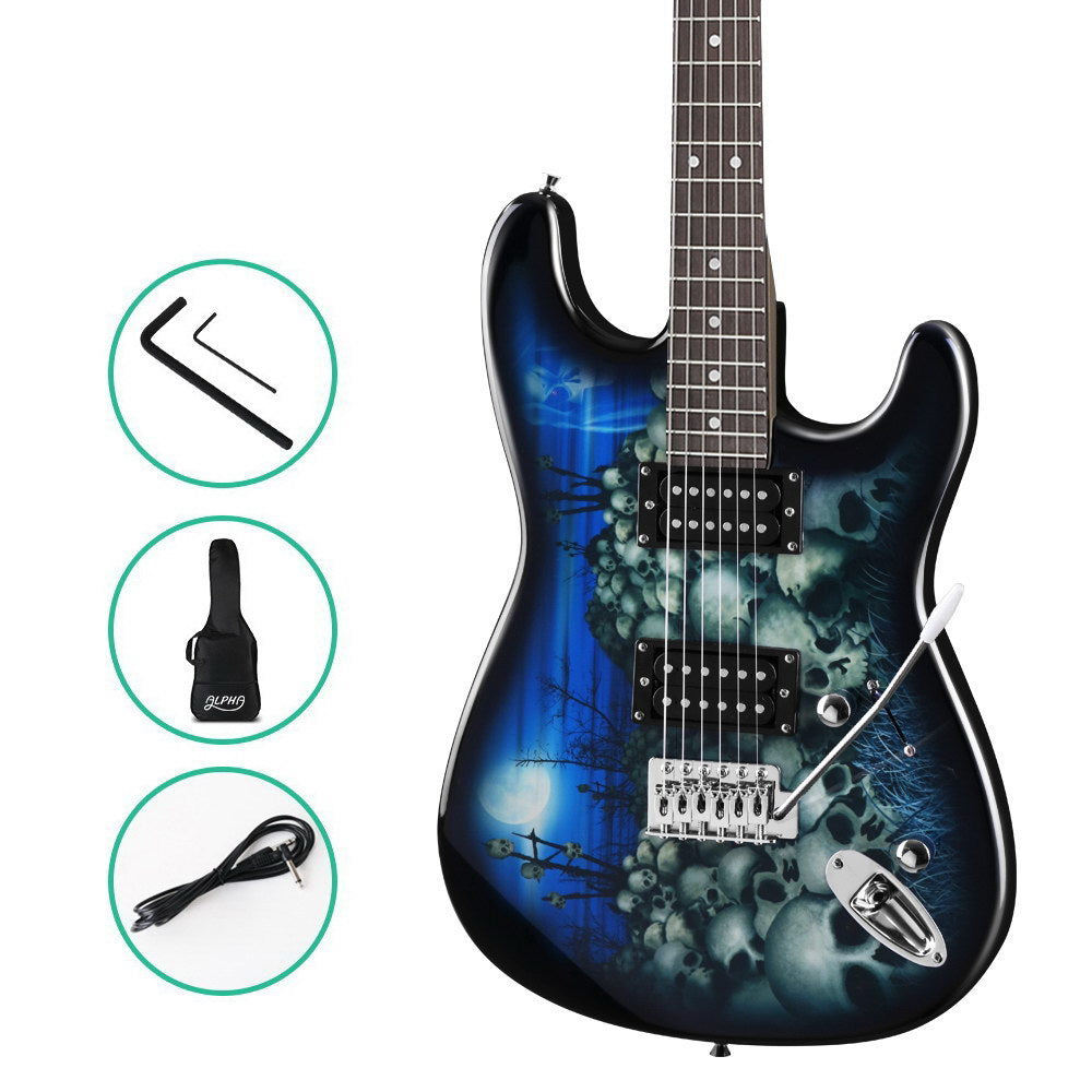 Alpha Electric Guitar Music String Instrument Rock Blue Carry Bag Steel String-0