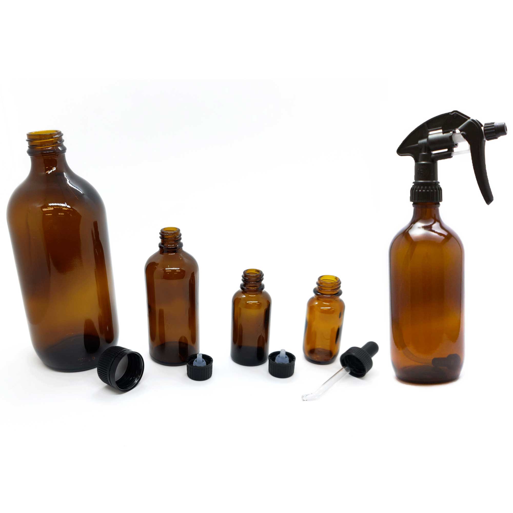 Amber Glass Bottles Empty Round - Spray Dropper Orifice Euro Cap Essential Oil-0